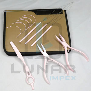 Nuevo kit de herramientas de extensión de cabello de fabricación en color rosa claro de bebé con estuche de cuero de PVC de color beige - Product Image 3