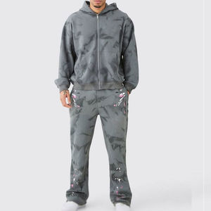 Sudadera con capucha, pantalones de chándal acampanados, conjuntos de chándal con lavado ácido, chándal vintage de felpa francesa de gran tamaño y peso pesado para hombre, OEM - Product Image 1