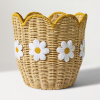 Panier à linge pliable en bambou écologique, adorable panier brodé de fleurs mini marguerites avec couvercle, idéal pour ranger les jouets et les vêtements des enfants