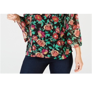 Top da Donna Thalia Sodi con Maniche 3/4, Scollo a V, Allacciatura, Stampa Floreale e a Righe, in Maglia di Chiffon, Taglie S-XL - Product Image 6