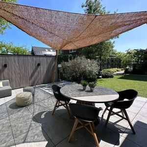 Vele ombreggianti a rete marrone naturale quadrato rettangolare triangolare intrecciato in fibra di cocco con appendiabiti in metallo a punte attaccabili - Product Image 5