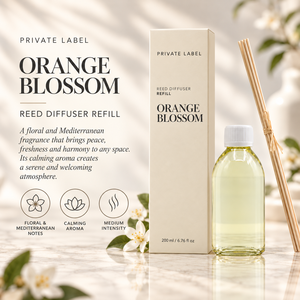 Private Label Orange Blossom <b>Reed</b> <b>Diffuser</b> Refill 200ml + Sticks | Floral Mediterranean Home Fragrance | OEM Manufacturer Spain - Product Image 2