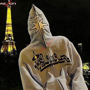 Embroidered Print Hoodies Men's Fashion Oversized Full <b>Zip</b> <b>Up</b> Hooded Sweatshirt Hip Hop Long Sleeve Jacket Coat Streetwear - Product Image 6