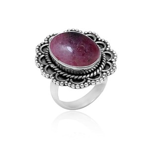 Anillo de piedras preciosas para niñas de boda india, Plata de Ley 925, lujosa piedra preciosa de rodonita, anillo hecho a mano, joyería con sello de plata 925 - Product Image 1