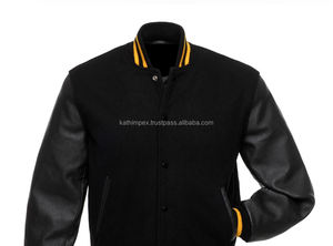 Veste universitaire Letterman noire personnalisée unisexe pour le collège Stock prêt en laine, manches en cuir et fermeture à bouton pression en toile - Product Image 4