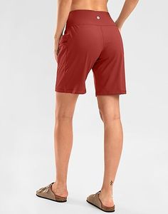 Pantalones Cortos Largos de entrenamiento para mujer Bermudas de cintura alta de 9 pulgadas con bolsillos con cremallera cómodos y transpirables para Fitness y gimnasio - Product Image 3
