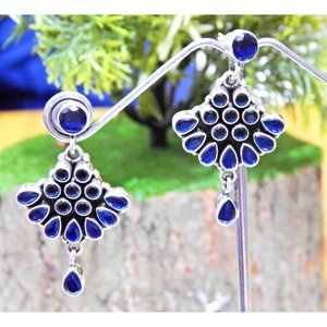 925 Sterling Silver Vintage Style <b>Earring</b> Stud Handmade Blue <b>Onyx</b> Gemstone Blue <b>Onyx</b> <b>Earring</b> Stud Gift for Women - Product Image 4