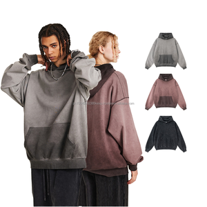 Sweat à capuche oversize avec logo Distress, sans cordon, poche, pull, délavé au soleil, lourd, 100% coton, brodé, hiver, ODM - Product Image 1