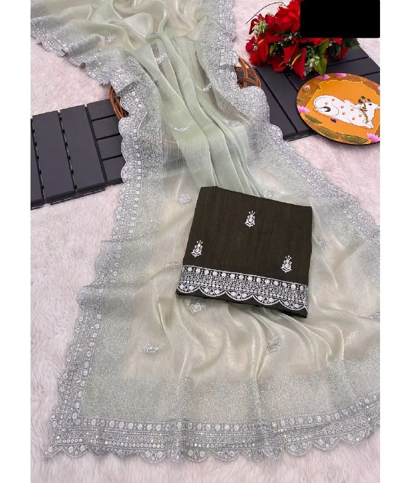 Chemisier Saree en soie de conception Bollywood lourde et belle de Style moderne à la mode avec bordure en dentelle de travail imprimée numérique Georgette Saree
