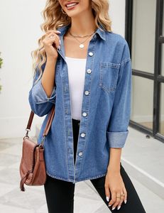 Veste en jean pour femme Veste en jean oversize à manches longues Chemise Veste en jean Veste en jean Impression personnalisée logo Style à la mode - Product Image 1