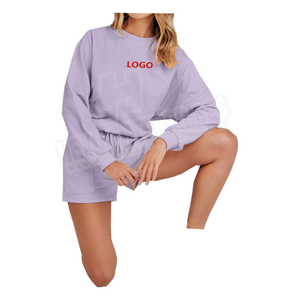 Cotton Women Custom Sweatsuit Training Jogging Wear 2 Piece Set Sportswear Oversized <b>Crewneck</b> Shorts Tracksuits Jogger Set - Product Image 4