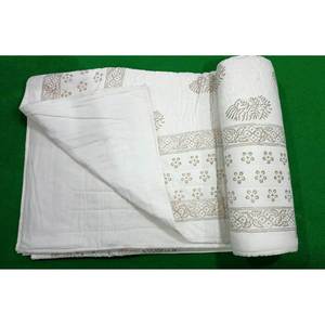 Handmade Traditional White Cotton Quilt <b>Kantha</b> Pattern Summer Soft Bedspread Sofa <b>Throw</b> From Jaipur Handblock Print <b>Kantha</b> Quilt - Product Image 2