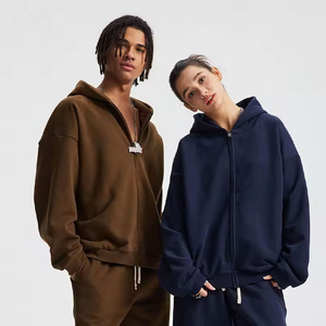 Sudadera con Capucha de Felpa Gruesa con Cremallera, Impresión Personalizada de Calidad OEM, Unisex, Algodón, Estilo Urbano Holgado, Transpirable, Lavado Ácido Personalizado - Product Image 6