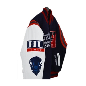 Howard University «La Mecque» Veste universitaire brodée personnalisée à double boutonnage HBCU Letterman Toile Techniques lavées d'hiver - Product Image 3