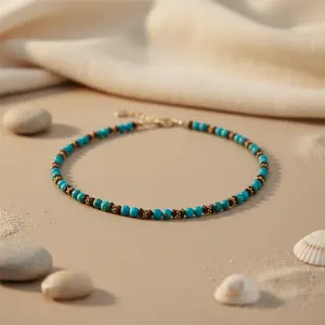 Collar de Cuentas Turquesas para Mujer, Estilo Clásico Religioso Cristiano, Uso Diario, con Materiales de Concha, Latón y Cobre para Bodas - Product Image 1
