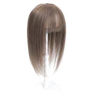 ท็อปเปอร์ผมแท้ยุโรปแบบเรมี่ พร้อมหน้าม้า ฐานไหม สีน้ำตาลประกายเทา # 8a - Product Image 1