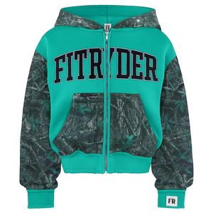 Sudadera con capucha con cremallera de rizo francés personalizada Y2K Vintage Streetwear Rhinestone 3D bordado Sun Faded Distressed Cropped Front Logo - Product Image 3