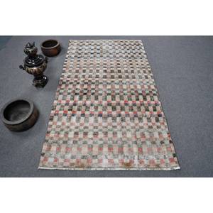 Tapis Moderne Chic Vintage Turc Laine 9x12 Beige Patchwork Design Latex Support pour Décorations de Salon - Product Image 1