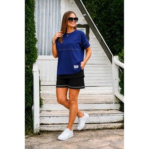 Ensemble deux pièces pour femme, chemisier à manches courtes et col rond en viscose à deux fils et short, 35154 - Bleu - Product Image 2