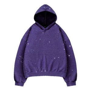 Sudadera con Capucha Extra Grande de 500 g/m², 100 % Algodón, con Cierre, Lavado Ácido Decolorado al Sol, con Pedrería, Estilo Urbano, Gran Venta - Product Image 3