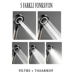 หัวฝักบัวเทอร์โบเจ็ท 5 ฟังก์ชั่น สีดำ ทำจากเหล็ก ประหยัดน้ำ พร้อมระบบกรอง - Product Image 3