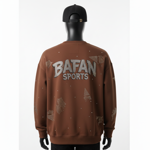 Sudadera de Forro Polar de Lujo para Hombre, 320 GSM, Tejido Cálido de Algodón y Poliéster, Color Marrón, con Logotipo Personalizado con Pedrería, Sudadera Básica - Product Image 2