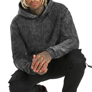 Sweat à capuche en coton épais délavé à l'acide avec logo personnalisé du fabricant, style streetwear, en molleton bouclette 350 g/m² pour hommes - Product Image 4