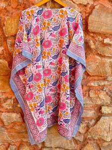 Peignoir de bain caftan en coton fait à la main imprimé feuille de rose couverture de bloc de fleurs taille naturelle tenue décontractée vêtements de nuit de plage lavable - Product Image 2