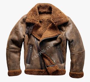 Men's Real B3 RAF <b>Shearling</b> Sheepskin Flight <b>Jacket</b> Vintage Fashion Winter Aviator Pilot <b>Bomber</b> with Distressed Genuine Leather - Product Image 4