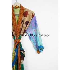 Bata de seda floral suave para mujer, kimono largo, vestido de fiesta bohemio de manga larga para verano y primavera, venta al por mayor - Product Image 3