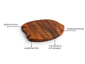 Plateau de dessous de plat de poisson extensible abstrait en bois de Sesham pour plats chauds, théière et casseroles, décor de comptoir de cuisine - Product Image 3