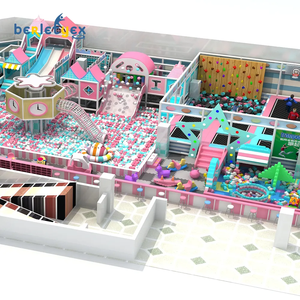Juegos de juegos de zona de centro comercial Berletyex, área de juegos de tobogán suave para niños, equipo de juegos de plástico para interiores para niños