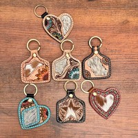 Porte-clés en cuir véritable avec inscription personnalisée, en cuir de vache à poils, avec motif de tournesol, porte-clés en cuir occidental, porte-clés en cuir sculpté