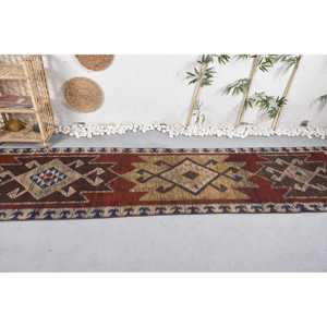 Tapis Vintage en Laine Kilim Rouge et Marron Patchwork Design 29x12 pieds pour Entrée 10mm d'épaisseur pour Adolescents - Product Image 3