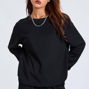 Women's Winter Eco-Friendly Solid Long <b>Black</b> Casual Oversized Sweatshirt & Drawstring Shorts Two-Piece Outfit for Daily - Product Image 5