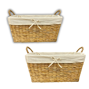 Panier de rangement en rotin de jonc de mer écologique avec doublure en coton lavable idéal pour la cuisine et la salle de bain - Product Image 1