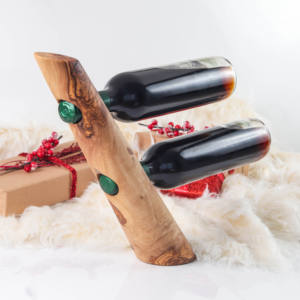 Porta Botellas Delgado Hecho a Mano de Madera de Olivo Vintage para Decoración del Hogar o Fiestas - Product Image 4