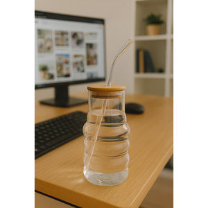 ERKUGO 900ml <b>Large</b> Capacity Modern Motivational Glass <b>Mug</b> Bamboo Lid Free Straw Dishwasher Microwave Safe Drinkware - Product Image 2