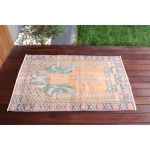 Tapis vintage 2,6 x 3,9 pieds, petit tapis turc, tapis oriental orange et bleu - Product Image 3