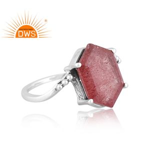 Anillo de declaración de piedras preciosas de cuarzo fresa natural de plata de ley oxidada más vendido fabricante de joyería personalizadaLos más vendidos - Product Image 2