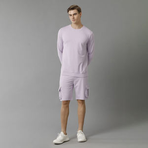 Ensemble short de sport pour homme Sweat-shirt coupe décontractée avec motif contrasté et détails de poche Tissage tricoté et motif imprimé - Product Image 2