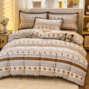 Ensemble de housse de <span class=keywords><strong>couette</strong></span> à imprimé <span class=keywords><strong>cerf</strong></span> nordique, ensemble de literie rayée douce avec taies d'oreiller, bordure en dentelle - Product Image 2