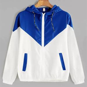 Veste de sport coupe-vent à blocs de couleurs avec capuche à cordon de serrage et fermeture éclair Tissu en toile avec une poche pratique - Product Image 2