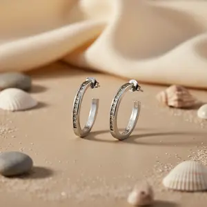 Pendientes de Aro de Plata 925 con Circonita Cúbica, Pendientes de Botón Finos para Uso Diario para Mujer - Product Image 2