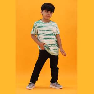 T-shirt tricoté en pur coton pour garçons, longueur régulière, col rond, demi-manches, vert, Tie and Dye, 100% - Product Image 5