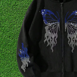 Sudaderas con cremallera y diamantes de imitación para hombre de la mejor calidad, diseño de ropa de calle de gran tamaño con impresión digital para invierno - Product Image 3