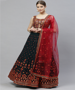 Diseñador Alphanumero Georgette Seda Lehenga Choli Dupatta Mejor precio Recepción Desgaste Impresión digital Secuencia Trabajo Textil Rayón - Product Image 4