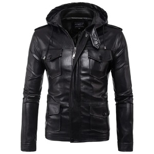 Automne nouvelle veste en cuir à capuche de moto pour hommes européens et américains veste en cuir de grain supérieur personnalisée - Product Image 2