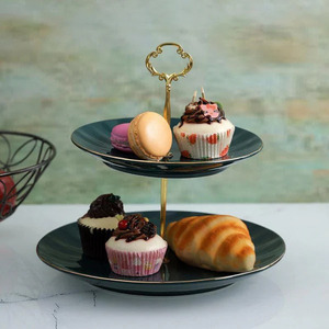 แท่นวางเค้กเซรามิก2ชั้นสำหรับตกแต่งพร้อมแท่นวางเค้ก2ชั้นอเนกประสงค์แบบหรูหราสำหรับงานปาร์ตี้และงานอีเวนต์ - Product Image 1