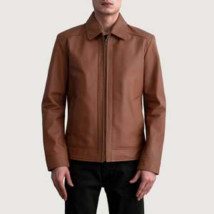 Veste aviateur en cuir de vachette authentique marron, réversible, taille XS, cuir véritable - Product Image 3